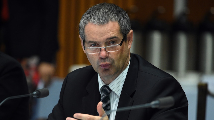 Stephen Conroy at a Senate Hearing.