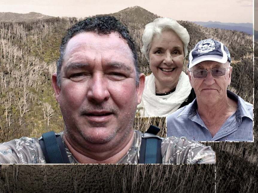 An aerial image of bushland with the faces of Greg Lynn, Carol Clay and Russell Hill on top.
