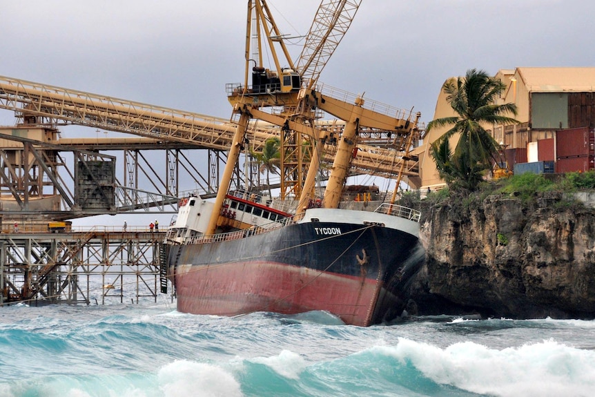 The MV Tycoon breaks its moorings on Christmas Island.