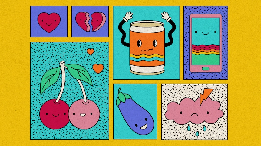 A colourful podcast tile with the title 'Parental As Anything Teens' and illustrations of an eggplant, cloud, can and phone