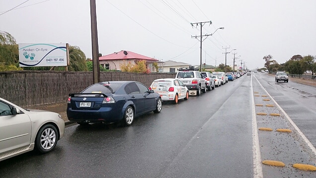 Cars line-up for petrol in Port Lincoln