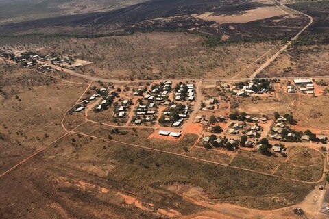 An aerial photo of a remote community 