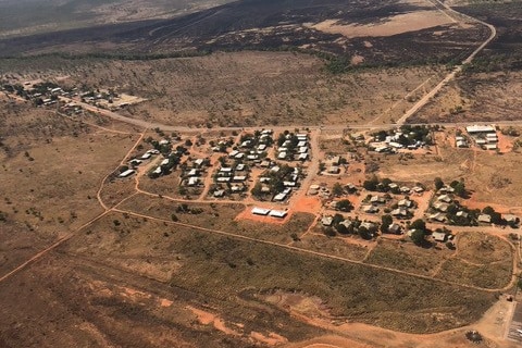 An aerial photo of a remote community 