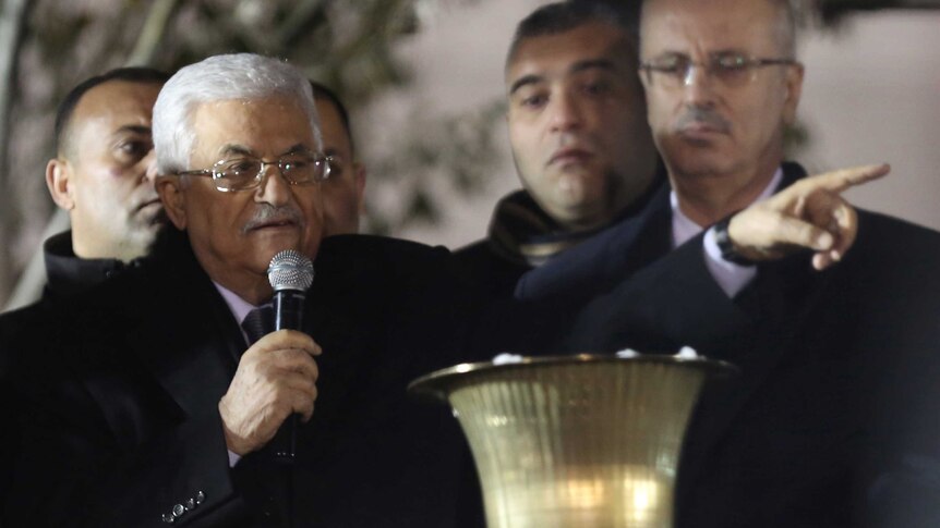 Palestinian president Mahmud Abbas at 50th anniversary of Fatah movement