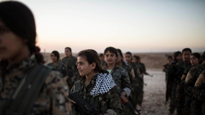 Arab girls are seen during military training session