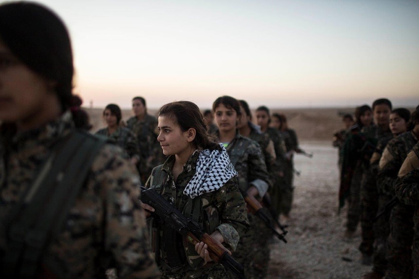 Arab girls are seen during military training session