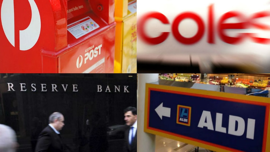 Coles, Aldi, RBA and Australia Post composite