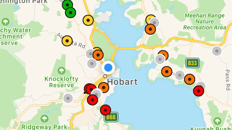 Petrol app MotorMouth shows unleaded fuel prices in and around Hobart on January 10, 2018.