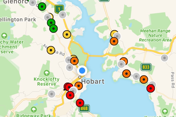 Petrol app MotorMouth shows unleaded fuel prices in and around Hobart on January 10, 2018.