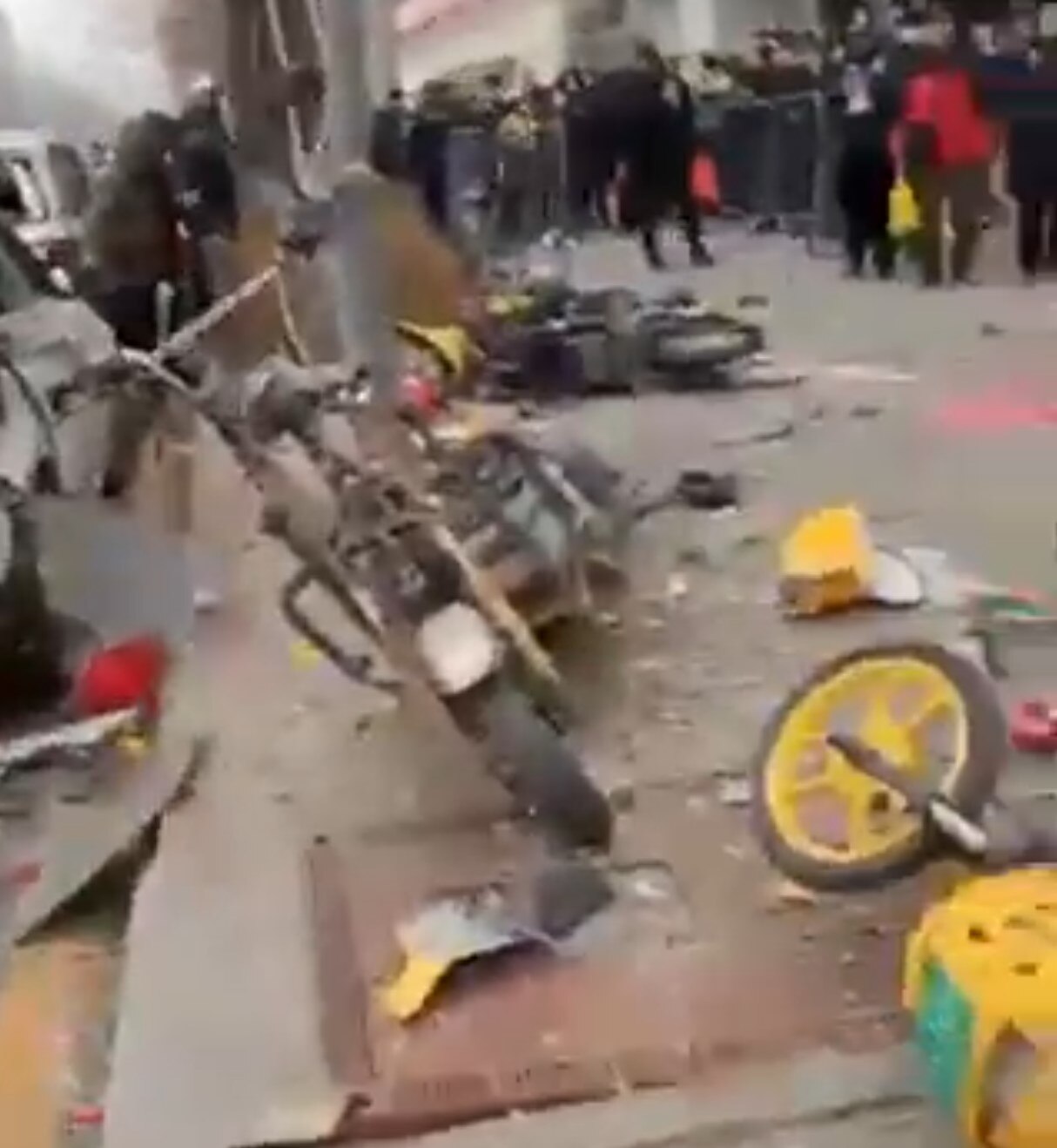 A screenshot of a video posted to social media showing the aftermath of the explosion. 