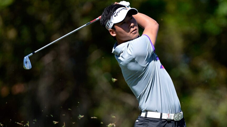 Zhang Xin Jun of China plays a shot during round two of the Australian PGA Championship.