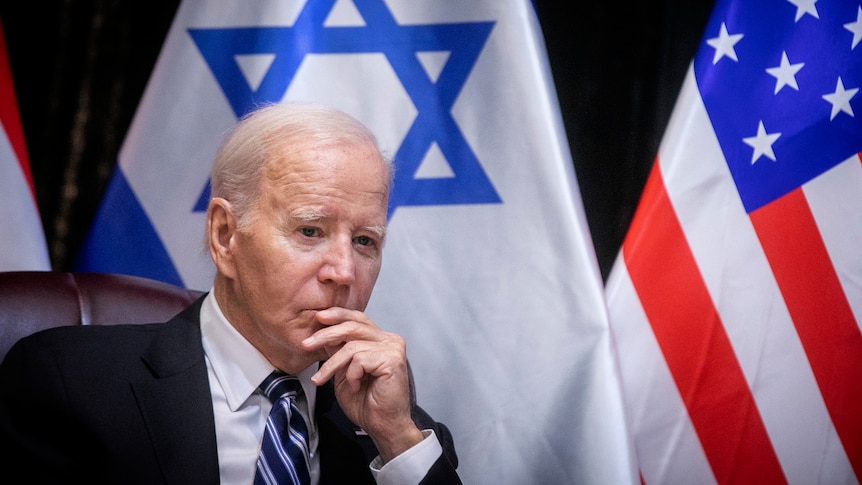 U.S. President Joe Biden pauses during a meeting with Israeli Prime Minister Benjamin Netanyahu.