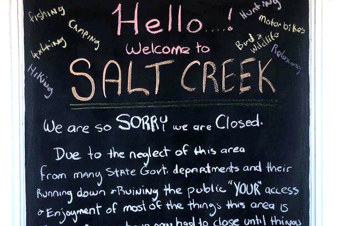 Salt Creek Roadhouse closure sign
