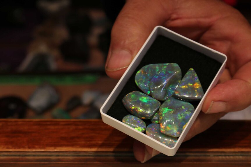 Opals on display in a Coober Pedy showroom.