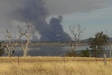 A grass fire near Barmoral, as seen from Toolondo reservoir.