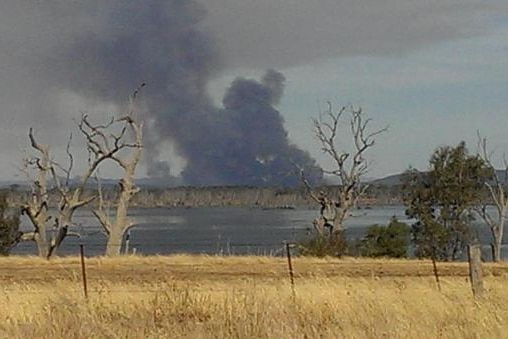 A grass-fire near Barmoral, as seen from Toolondo reservoir.