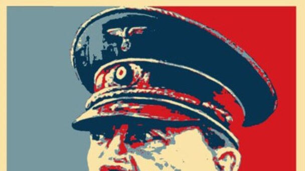 A modified Barack Obama campaign poster with the face of Hitler on Nick Sowden's Facebook page