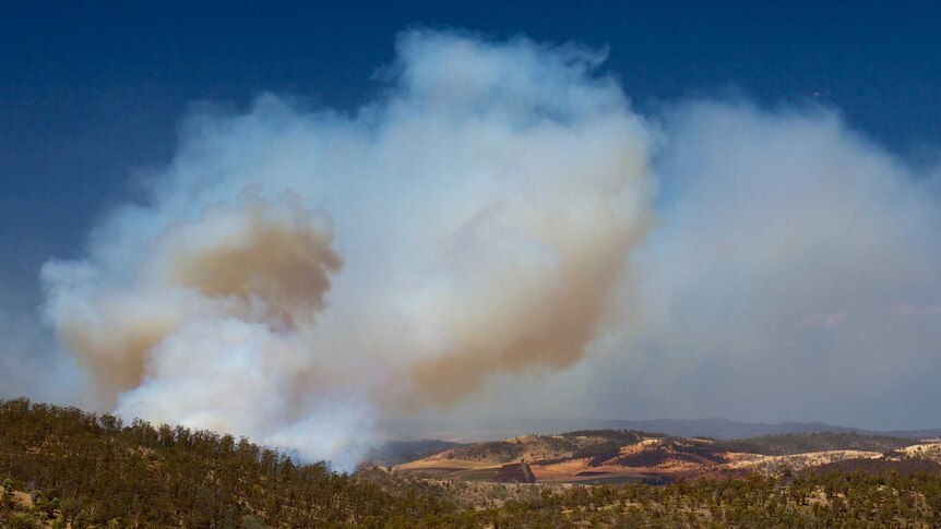A plume of smoke rises from the Richmond bushfire.