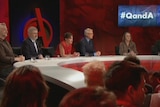 Sitting on the Q&A panel left to right is: Billy Bragg, Mitch Fifield, Nikki Gemmell, Margaret Somerville and Penny Wong.