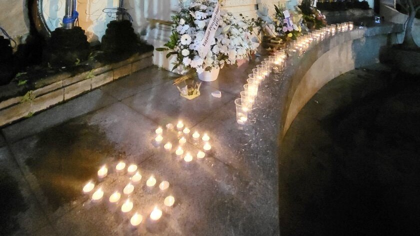 Candles outside the Australian embassy in Denpasar, Bali, Indonesia to mark the 20th anniversary of the Bali bombings