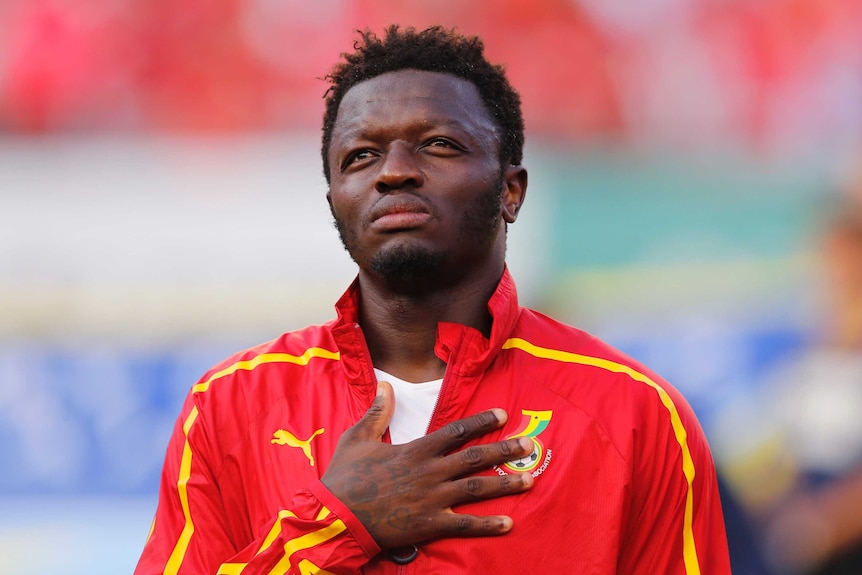Sulley Muntari places his hand on his heart