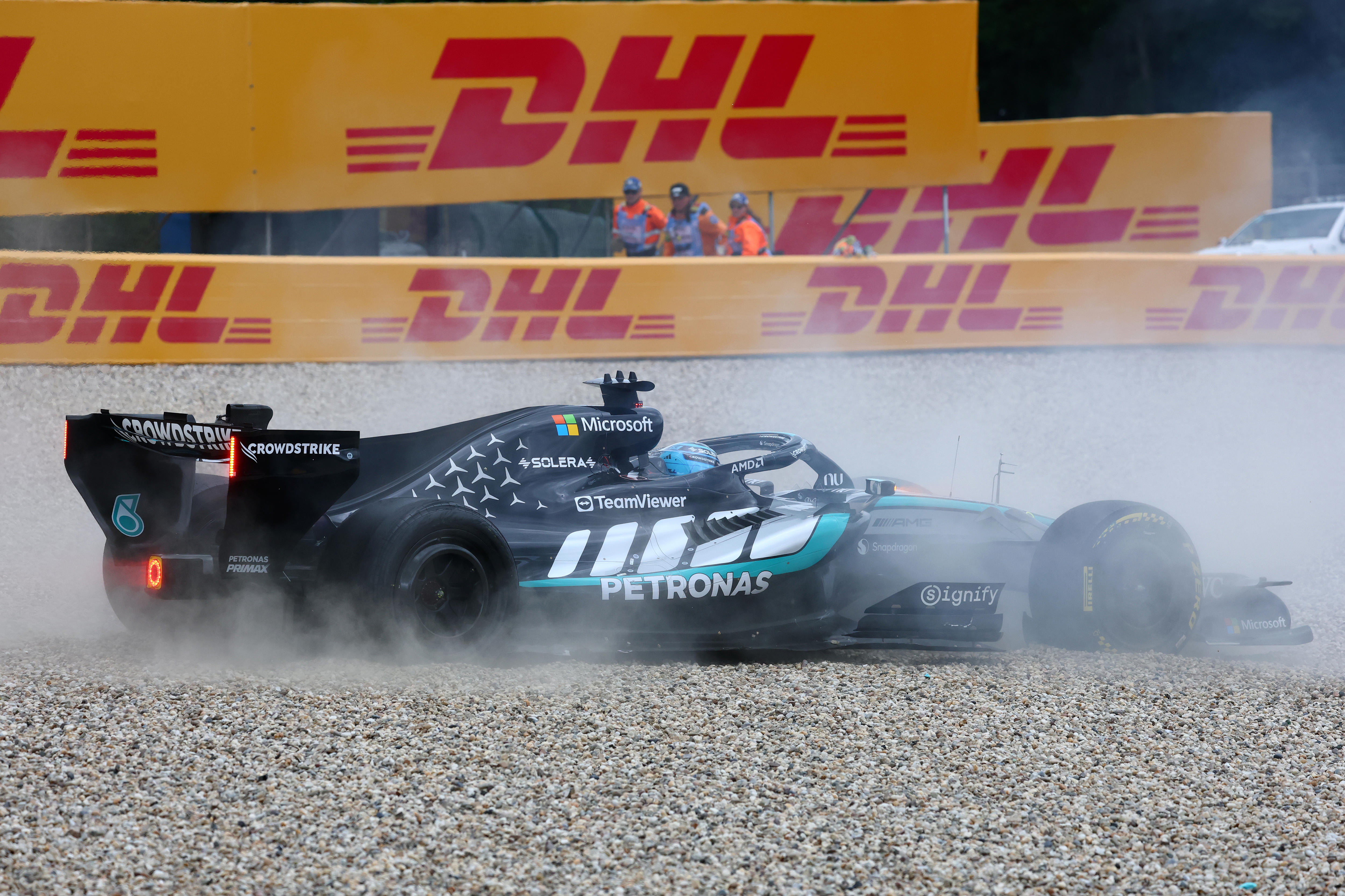 Live: Russell crashes out, Piastri's car damaged in frenetic Belgian GP