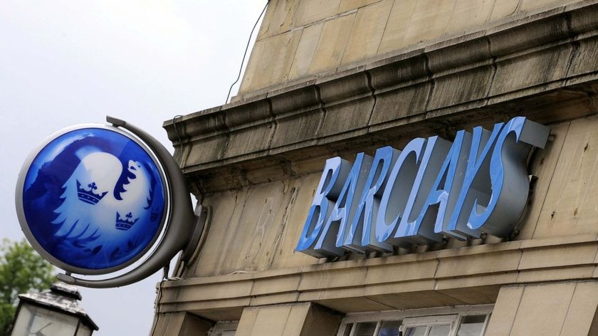 A Barclays Bank sign sits outside a branch