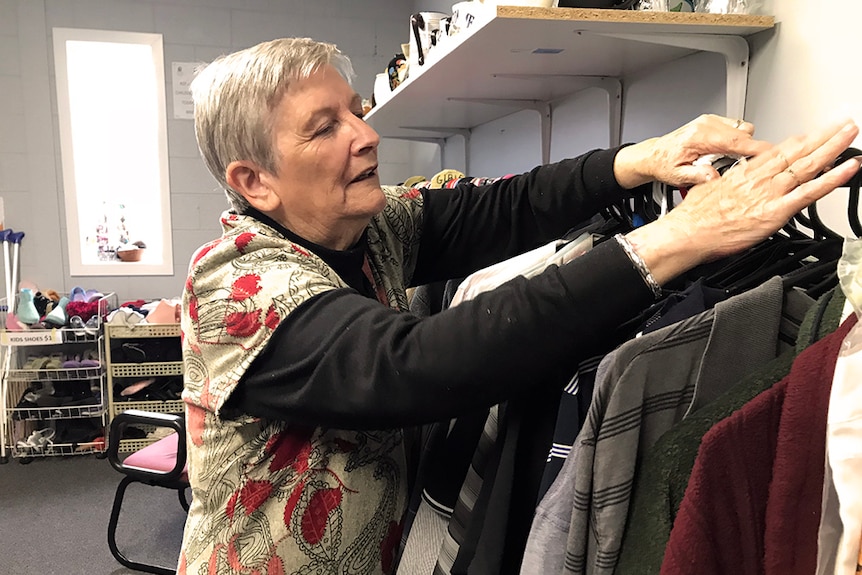 Lyndell Perriotte in teh op shop where she volunteers