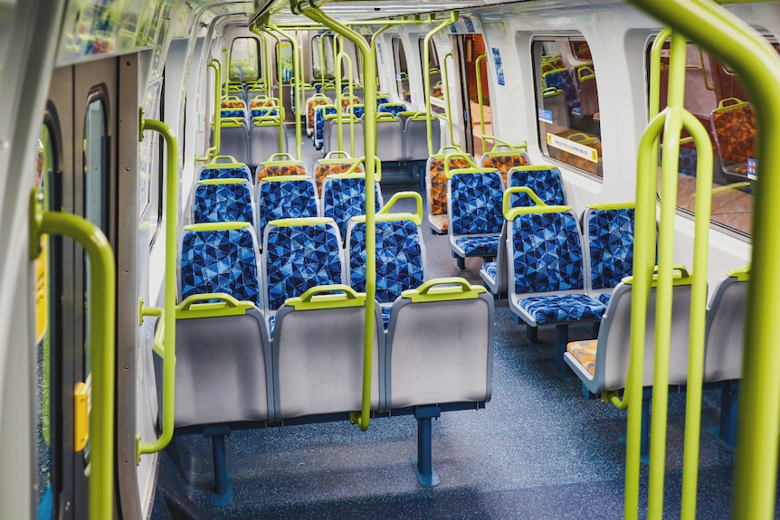 Empty seats on a train.