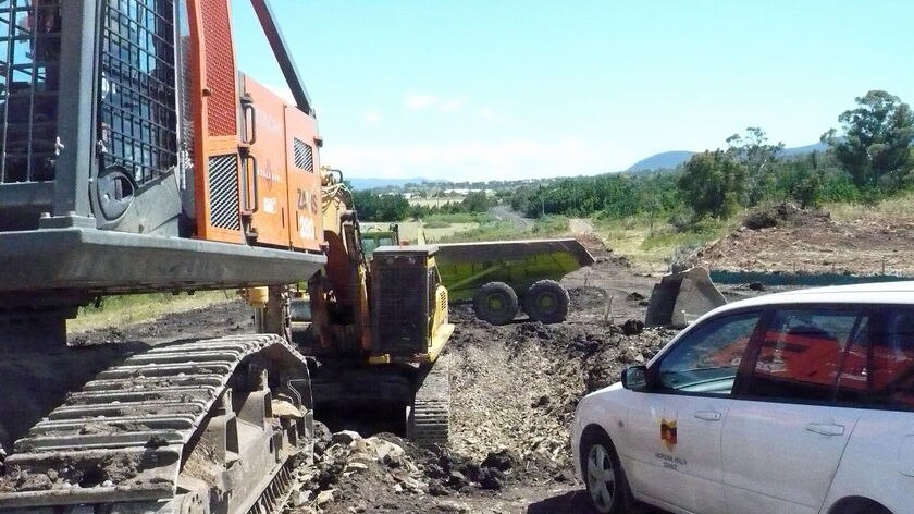 Brighton bypass road works were stopped by Aboriginal protestors.