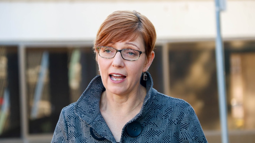 Rachel Stephen-Smith speaking at a press conference.