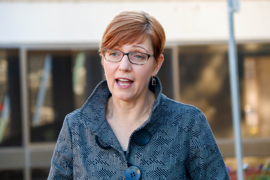 Rachel Stephen-Smith speaking at a press conference.