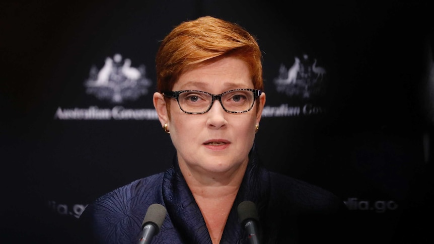 Marise Payne looks down the barrel of the camera.