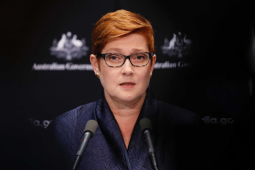 Marise Payne looks down the barrel of the camera.