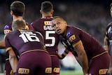 Will Chambers looks over his shoulder during a break in play in State of Origin I.