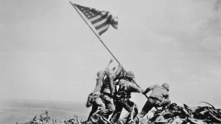 US Marines raise flag at Iwo Jima