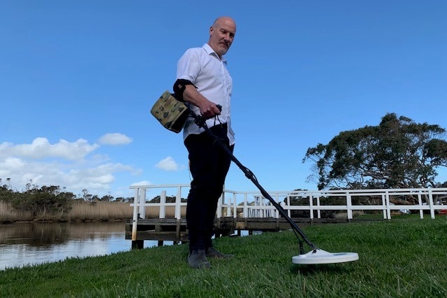 Anthony Benetti searching for gold near the Tarwin River in South Gippsland.