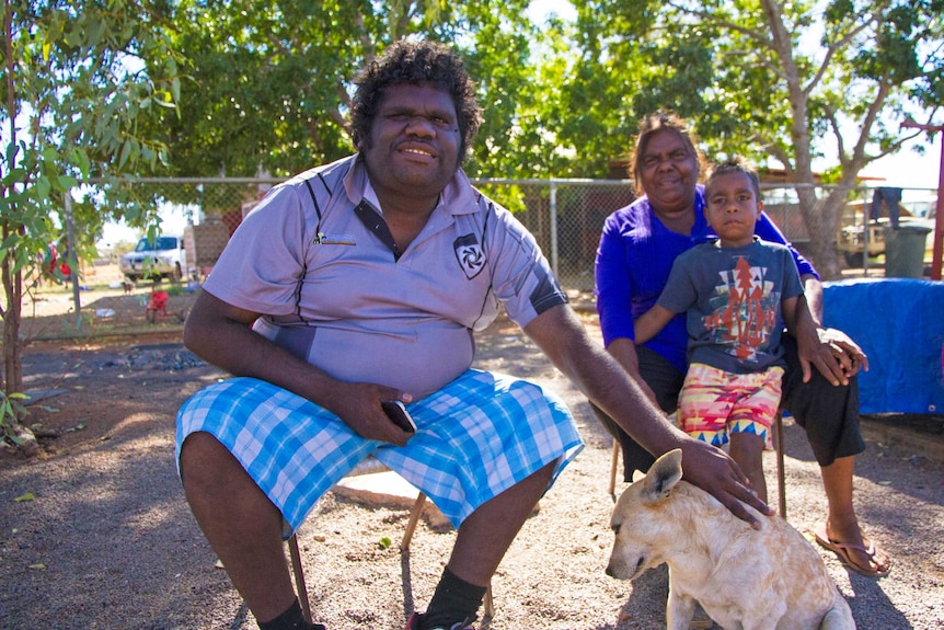 Jameson Casson and his mum Valda Shannon at home at Mulga Town Camp in Tennant Creek