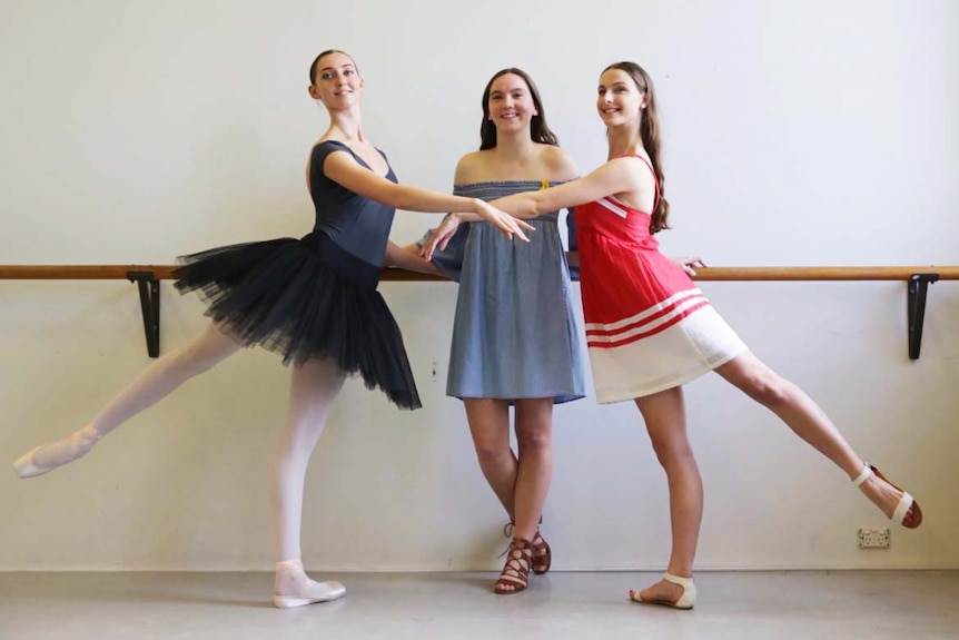 (LtoR) Ballet scholarship winner Tajuddin 'Taji' Hennessy with Sarah and Hannah Baden-Clay.