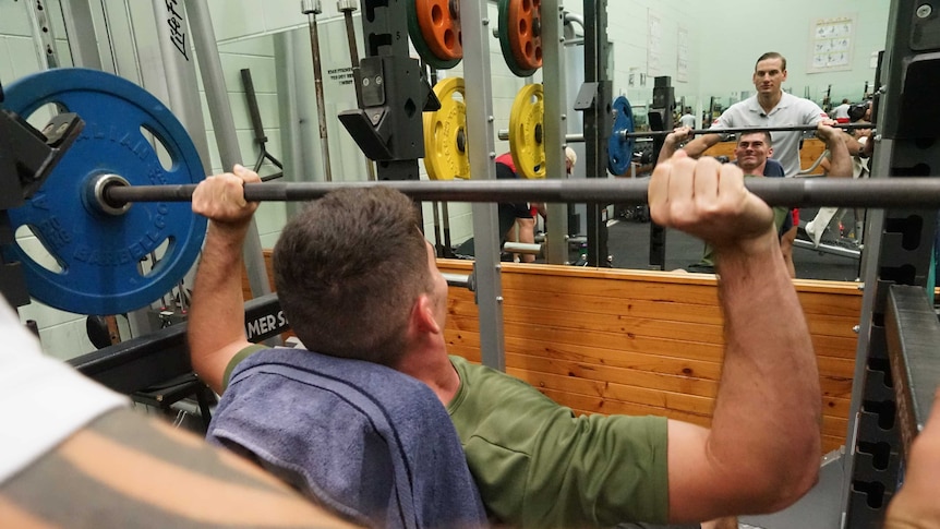 A soldier works out at the Soldier Recovery Centre in Darwin.