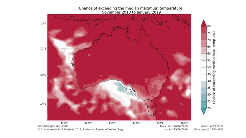 RED lots of RED - map of australia highly likely to be above median temps