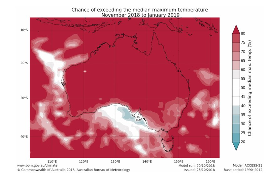 RED lots of RED - map of australia highly likely to be above median temps