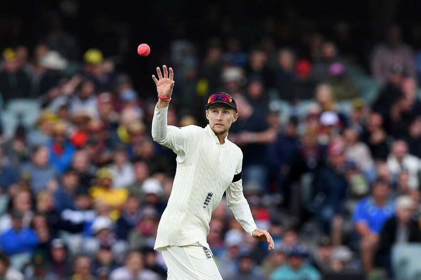 England captain Joe Root receives the ball on Day 1 of the second test match in Adelaide.