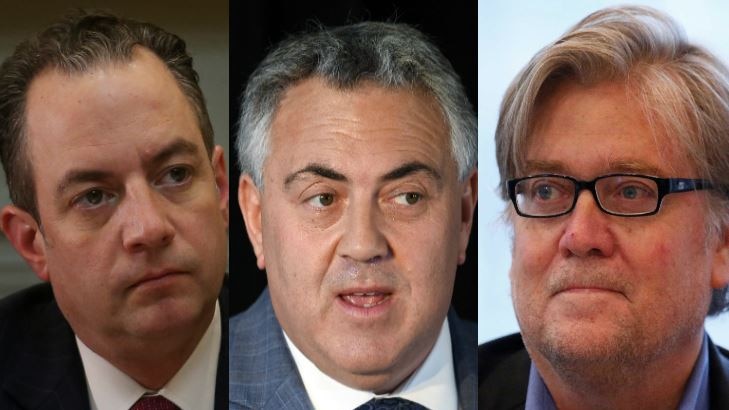 Composite image of joe hockey, steve bannon, and reince priebus