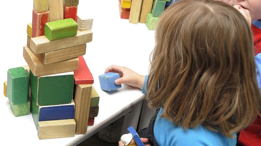 Children play with blocks