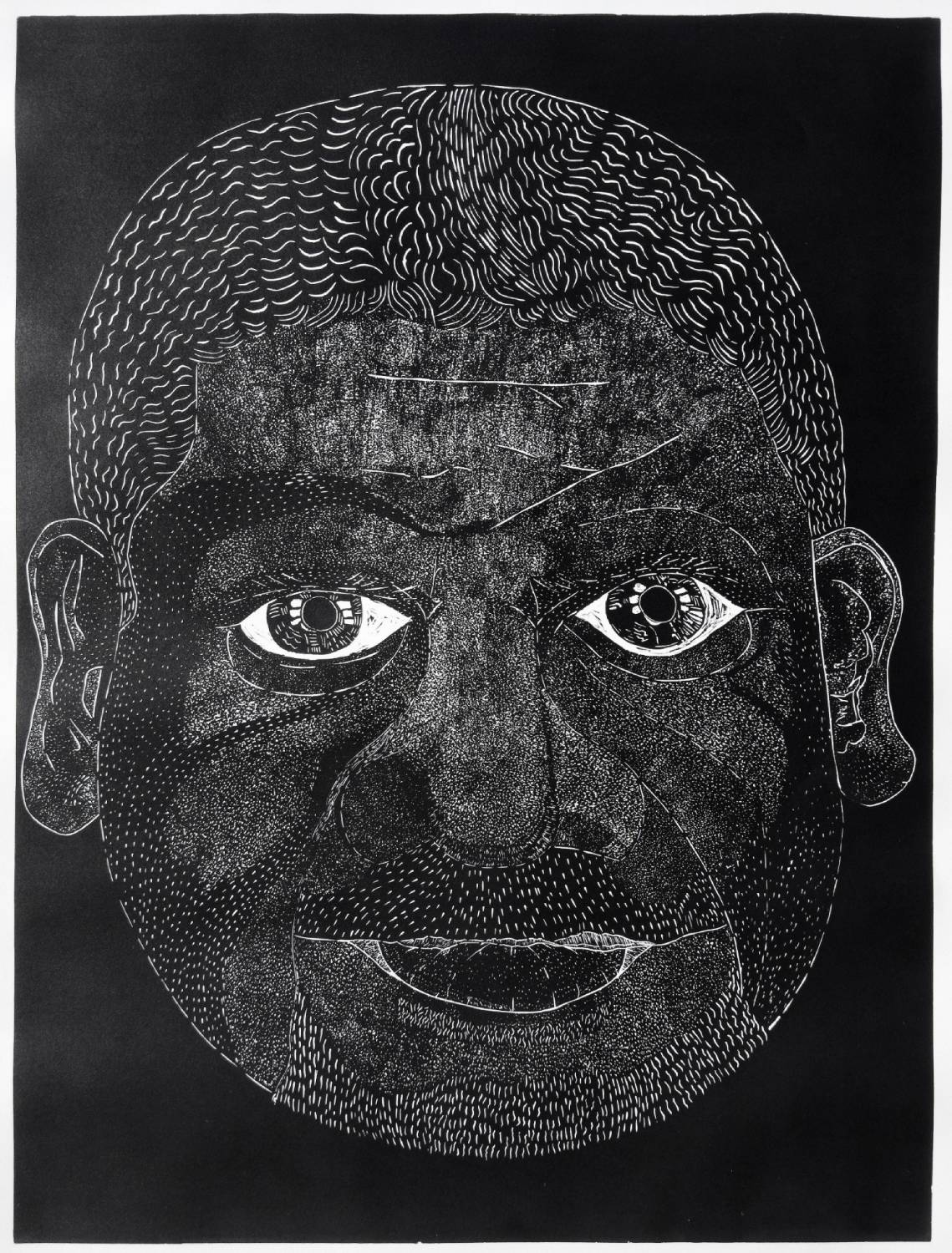 Aboriginal black and white portait of a man using lines