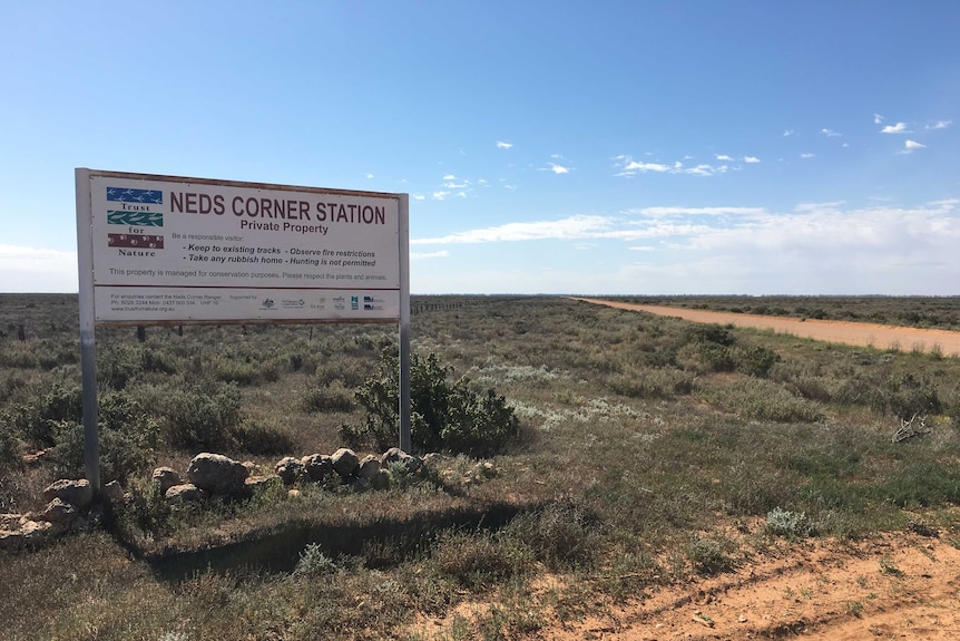 Neds Corner Station sign sits at the entry to the nature reserve.