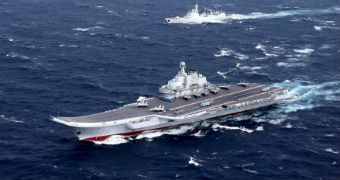 An aircraft carrier is seen cruising in the south china sea in 2016