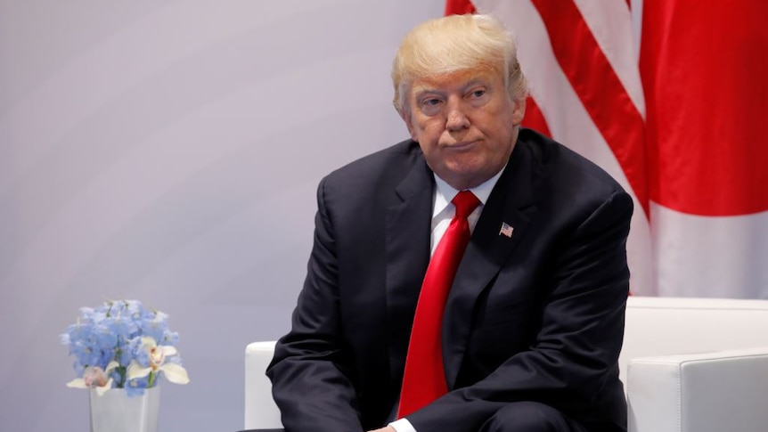 Donald Trump is seen during the bilateral meeting with Japanese Prime Minister Shinzo Abe.