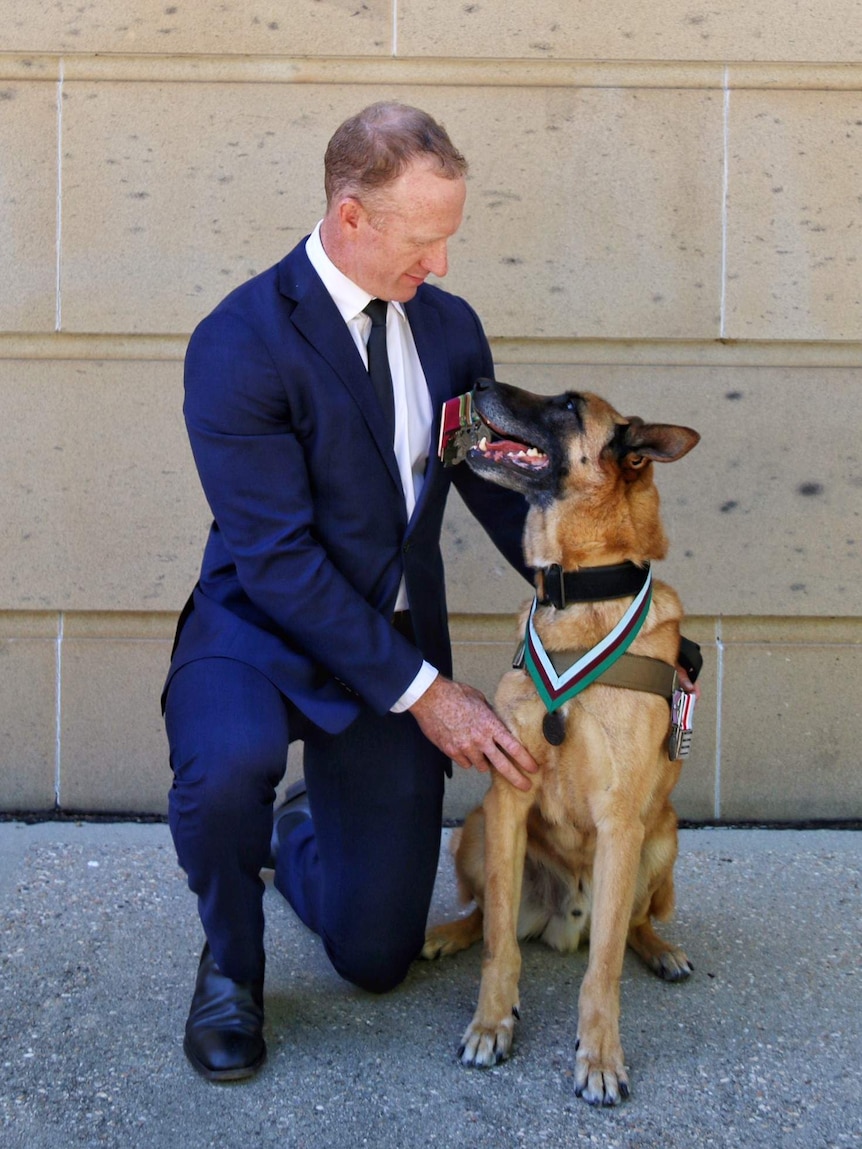 Mark Donaldson VC plays with Odin.